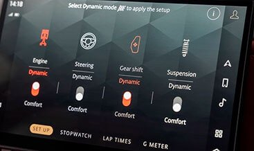 Configurable Dynamic Mode — Sharper throttle, stiffer suspension, and quicker transmission shifts