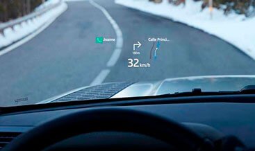 Head-Up Display — Projected speed, navigation, and driver info onto windshield