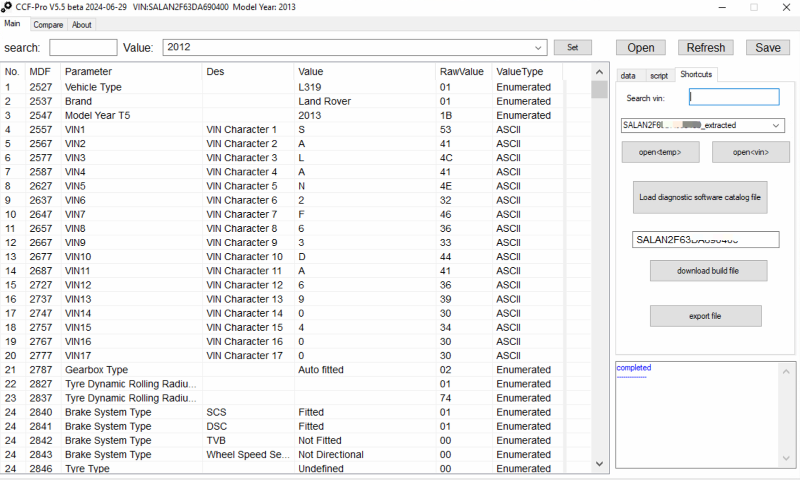 CCF-PRO Editor feature parameter grid with shortcuts