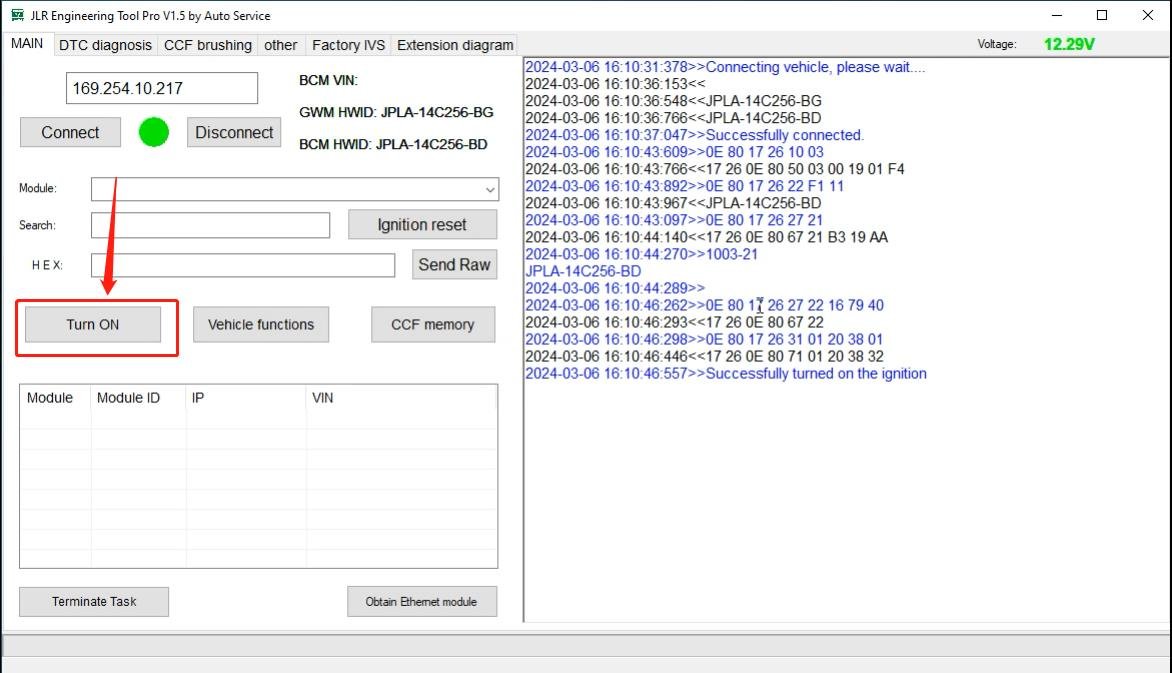 JET-PRO JLR Engineering Tool - Turn ON ignition — Remote ignition control via Ethernet