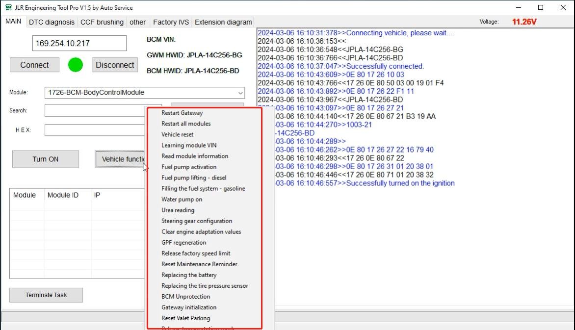 JET-PRO JLR Engineering Tool - Vehicle functions — Service and maintenance operations