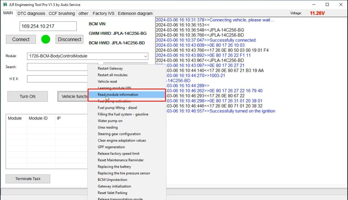 JET-PRO JLR Engineering Tool - Read module info — Gateway and system module data