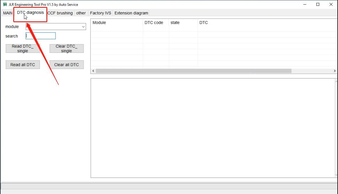 JET-PRO JLR Engineering Tool - DTC diagnosis tab — Module selection for fault codes