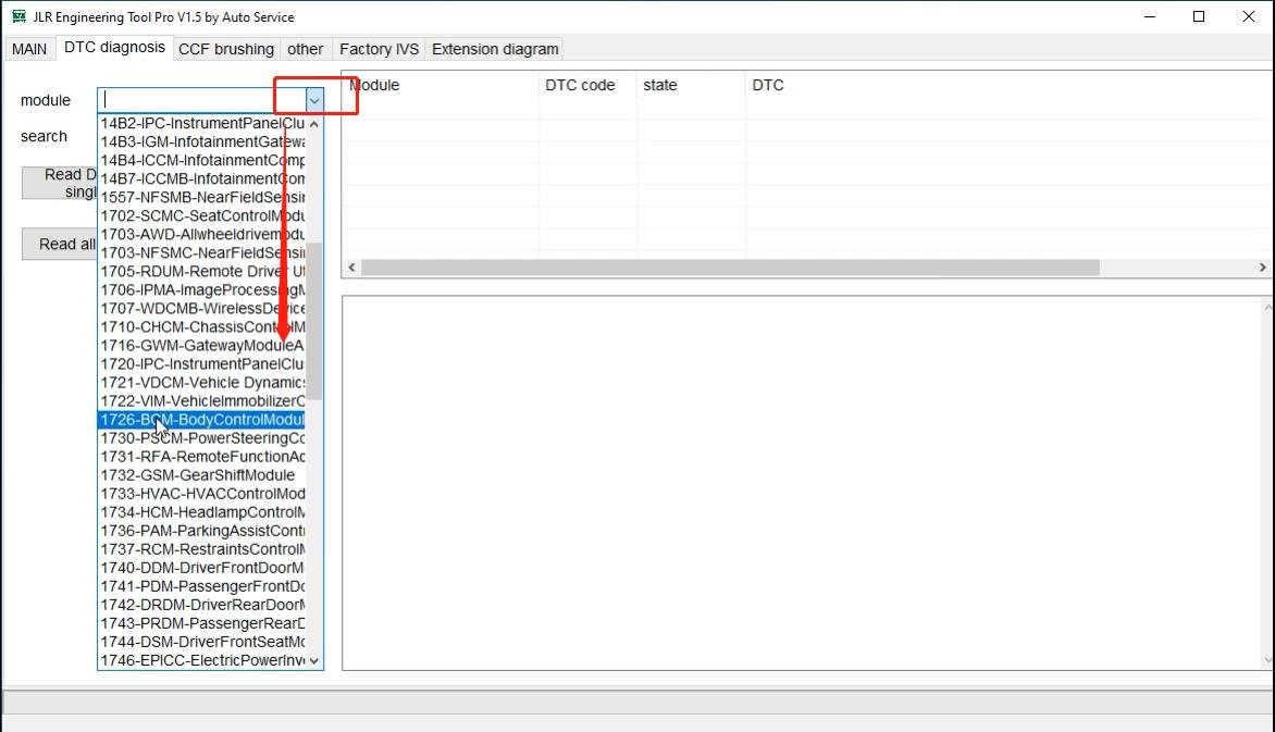 JET-PRO JLR Engineering Tool - DTC interface — Read and clear diagnostic trouble codes