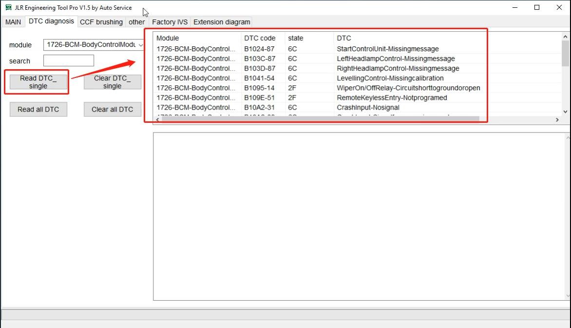 JET-PRO JLR Engineering Tool - DTC diagnosis — Module fault code scanning interface