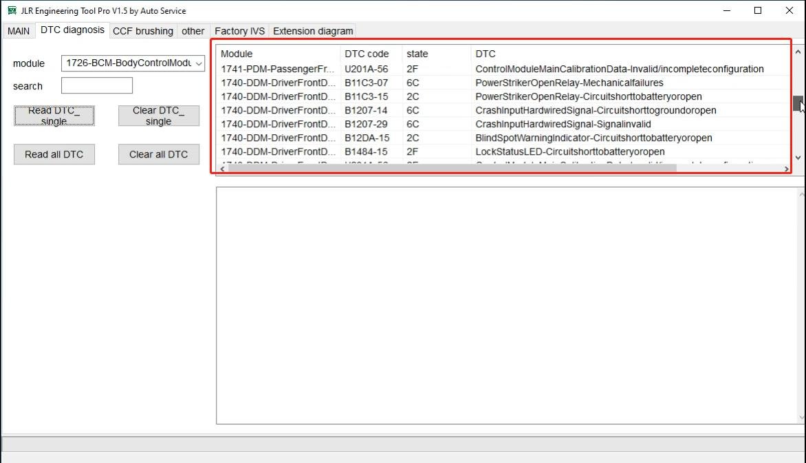 JET-PRO JLR Engineering Tool - DTC results — Module-specific error code analysis
