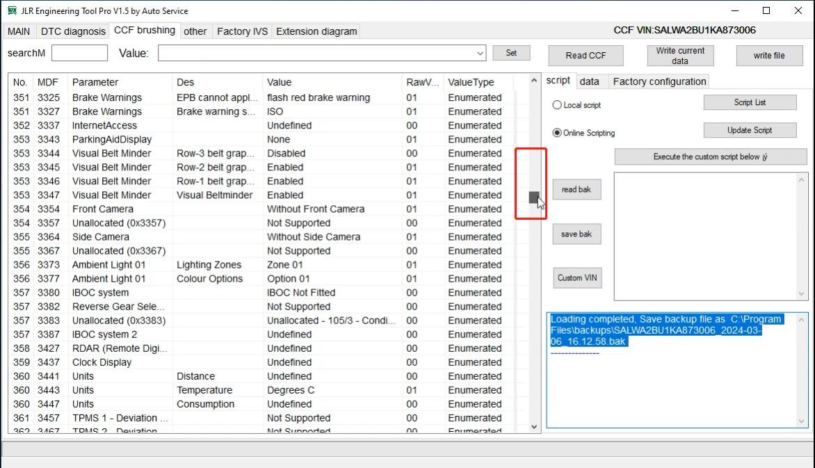 JET-PRO JLR Engineering Tool - CCF data view — Full vehicle parameter enumeration