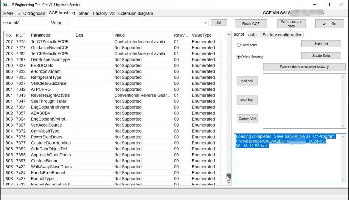 JET-PRO JLR Engineering Tool - CCF parameters — Vehicle type, engine, gearbox settings