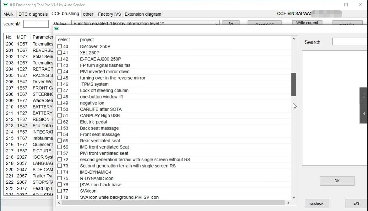 JET-PRO JLR Engineering Tool - Feature enable list — Activate hidden vehicle features