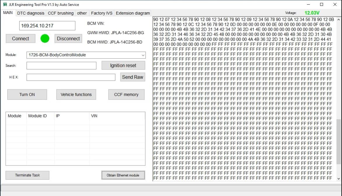 JET-PRO JLR Engineering Tool - Raw hex data — Direct memory and firmware access