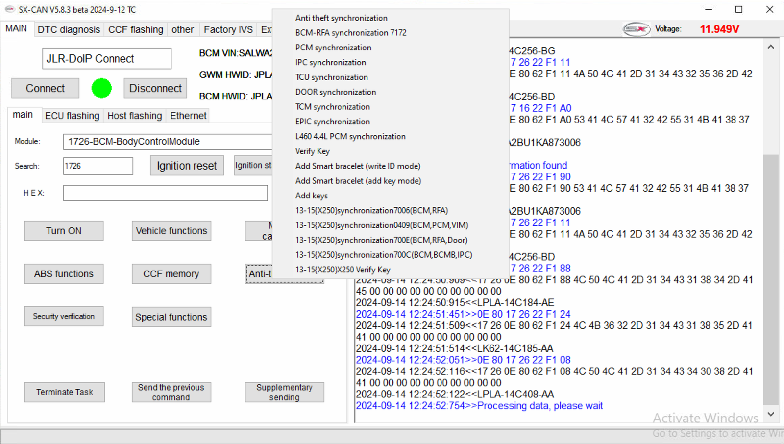 SX-CAN — Anti-theft system — Security module access and functions