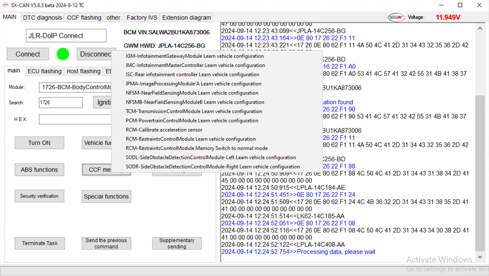 SX-CAN — CCF memory — Read and edit vehicle configuration memory