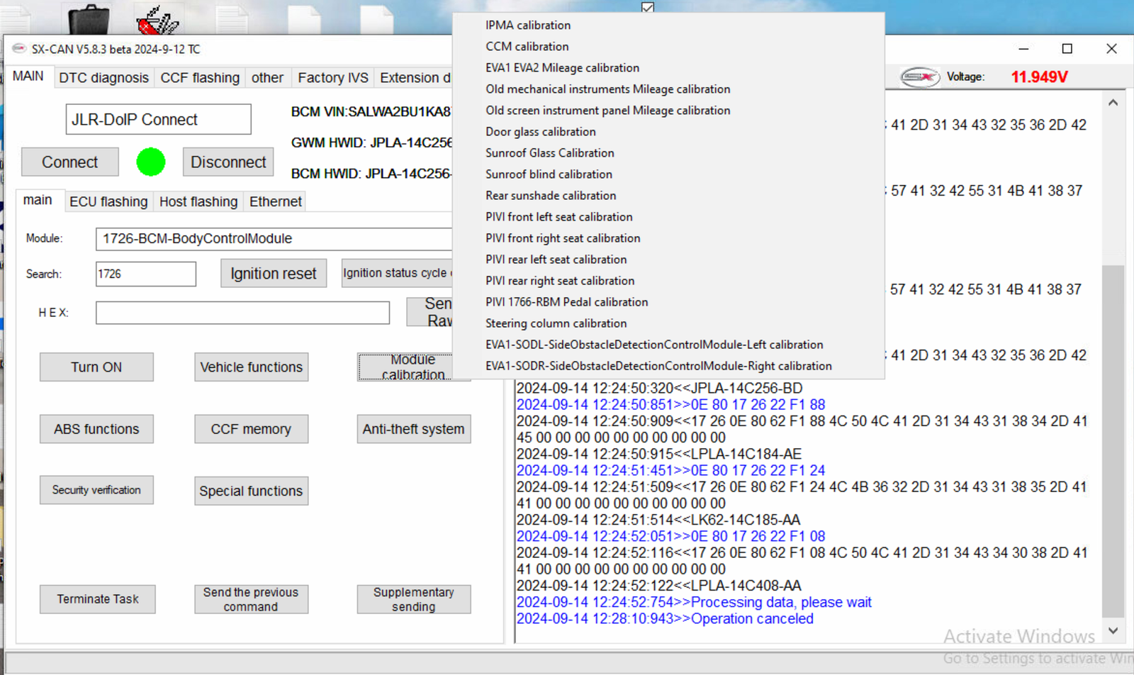 SX-CAN — Module calibration — Sensor and module calibration routines