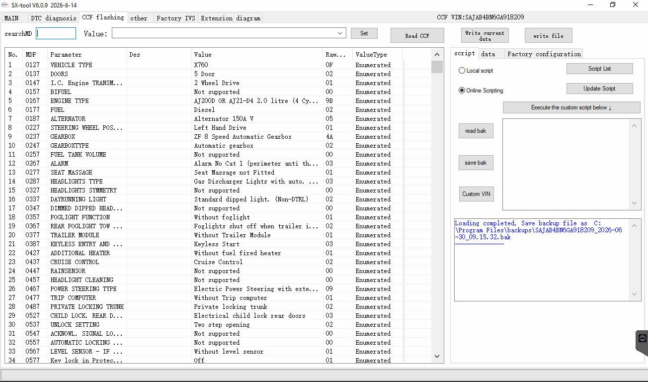 SX-TOOL V6.0.9 — DTC diagnosis — Module list and fault code reading