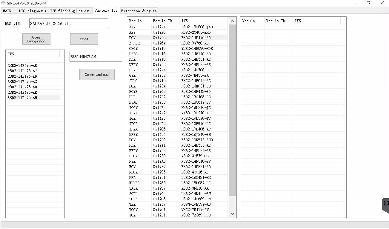 SX-TOOL V6.0.9 — CCF feature list — Security and navigation options