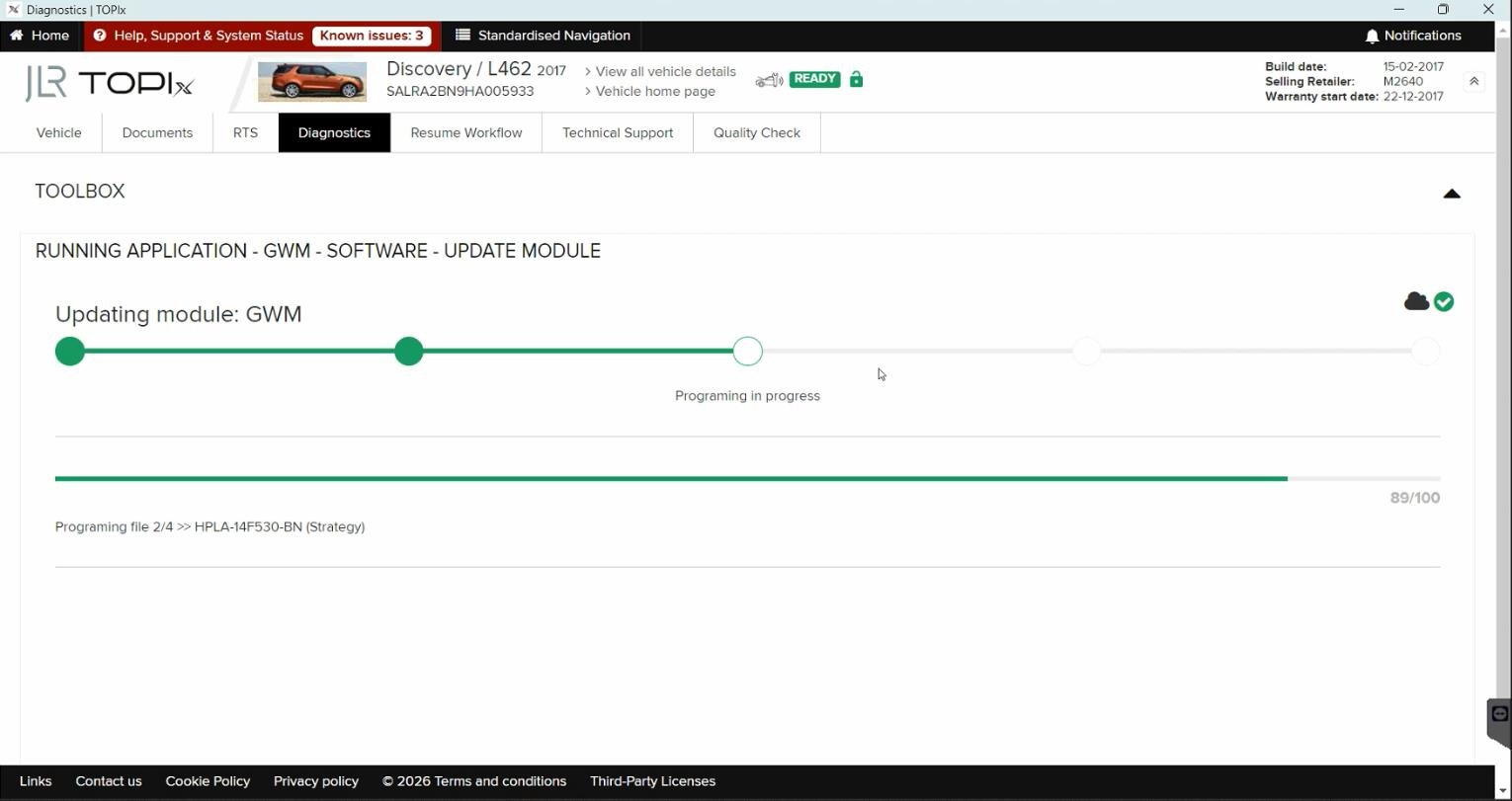 TOPIx Cloud — GWM software update — Programming module progress tracker